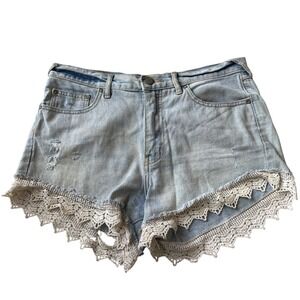 Free People Denim Shorts 29 Blue Crochet Lace Trim Excellent